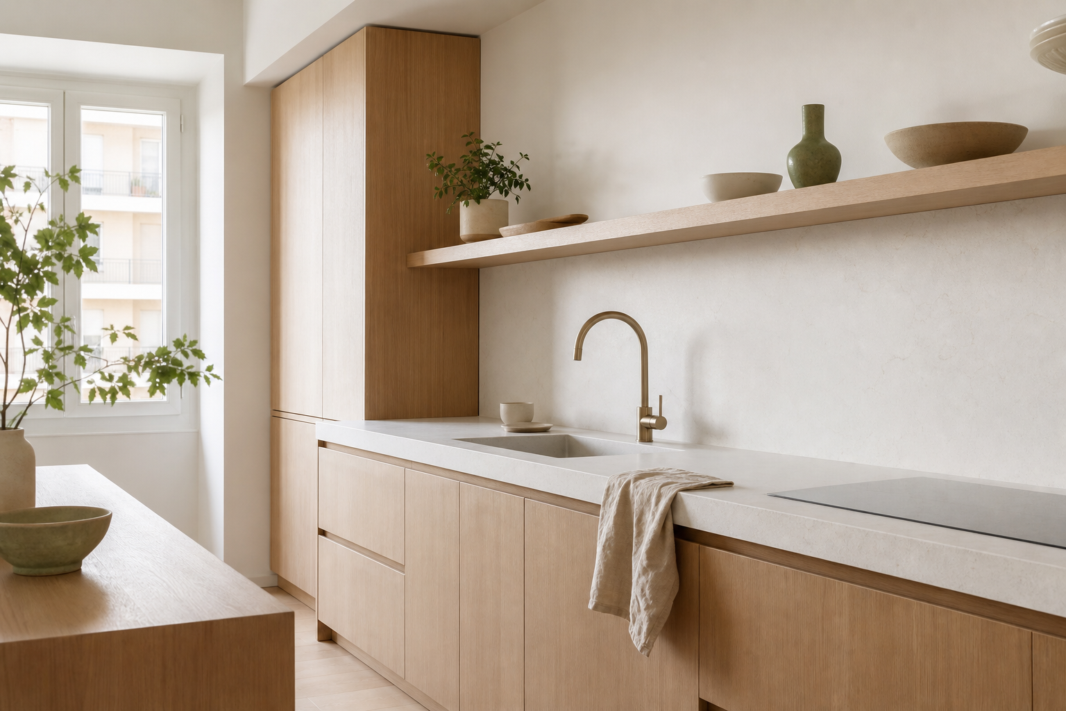 Cucina minimale in rovere chiaro